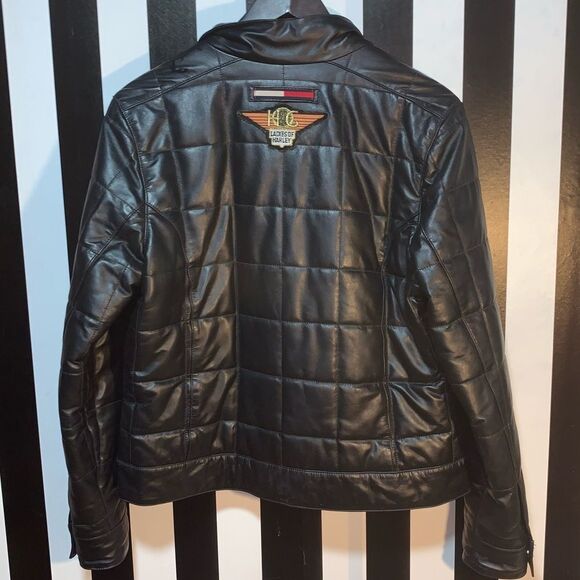 Customized LADIES OF HARLEY Vintage 90s Tommy Hilfiger Quilted Leather Jacket - Picture 14 of 16